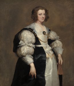 Dam med en fläkt, ca 1628
