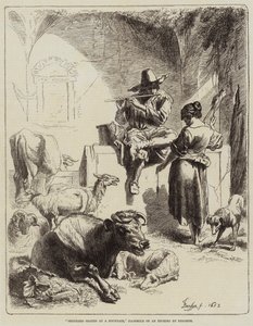 Herde som sitter vid en fontän