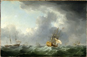 Engelska fartyg som springer före en storm