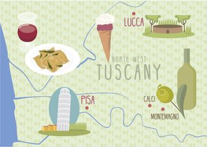 Karta över Lucca och Pisa, Toscana, Italien