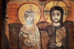 Jesus och medel i en 600-talsikon