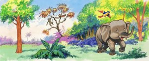 Baby elefant och fågel