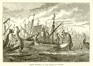 Grekiska Triremes vid slaget vid Salamis