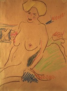 Sittande naken, ca 1907 (kritor på papper)