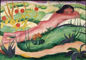 Naken ligger i blommorna, 1910
