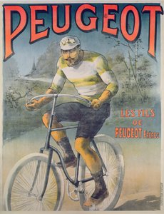 Affisch som annonserar cyklerna Peugeot (färggravyr)