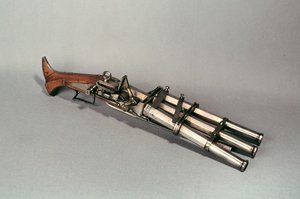 Trippelpipig pistol (trä och metall)