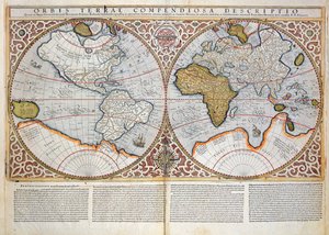 Världskarta med dubbelt halvklot, 1587