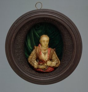 Miniatyrporträtt, ca 1600 (glas, siden och trä)