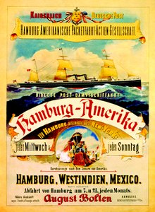 Affisch som annonserar Hamburgs amerikanska linje, 1883