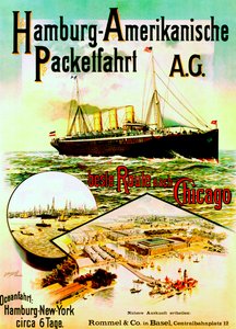 Affisch som annonserar Hamburgs amerikanska linje, 1893