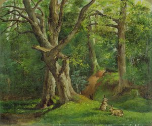 Skogsscen med kaniner, 1862
