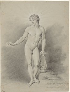 Stående manlig naken med lyra, som Apollo