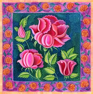 Rosa blommor, 1997, (bläck och gouache)