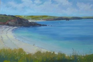 Thurlestone Beach, lugn sommardag, 2016, olja.