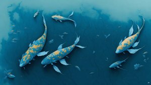 bläckmålning: Koi-Karpfish_blue_01