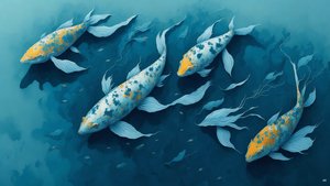 bläckmålning: Koi-Karpfish_blue_02