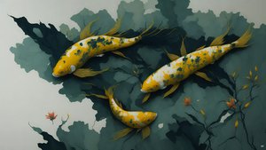 Tuschmålning: Koi-Karpfisk_guld_01
