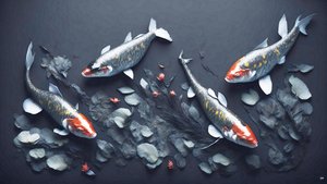 Tuschmålning: Koi-Karpfisk_röd_01