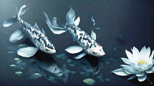 bläckmålning: Koi-Karpfish_white marble_02