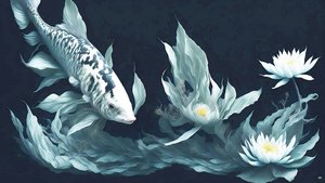 bläckmålning: Koi-Karpfish_white marble_03
