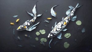 bläckmålning: Koi-Karpfish_white marble_05