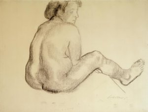 Käthe Kollwitz, Sittande kvinnlig naken på rygg till höger
