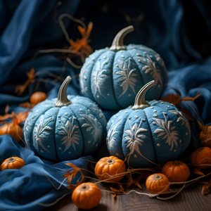 Stickereikuerbisse i Blautoenen 2