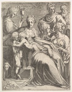 Jungfru och barn med heliga, ca. 1550-56.