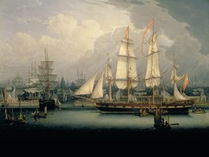 Fyrmastat klipperskepp i Liverpools hamn, ca 1810