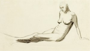 Sittande naken, ca 1919 (penna & tvätt över penna)