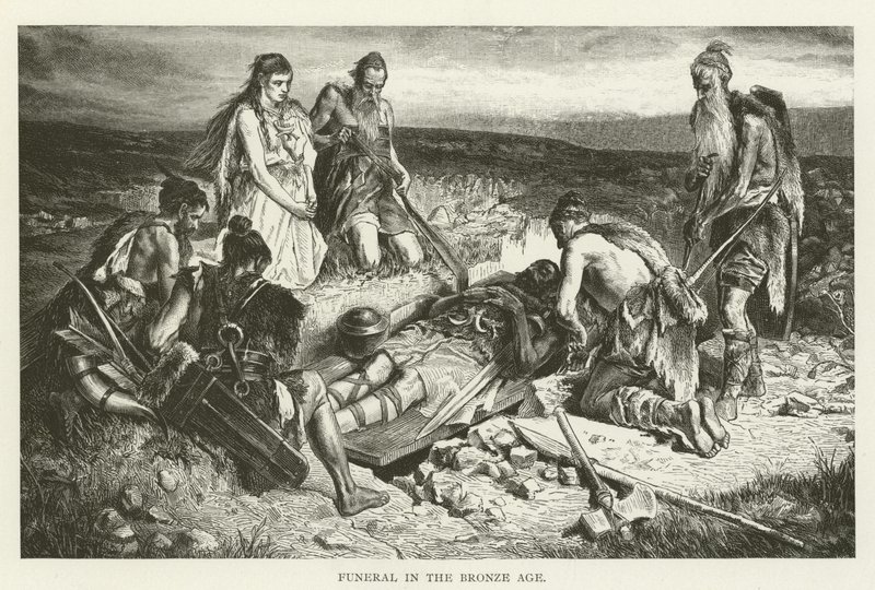 Begravning under bronsåldern (gravyr) av (after) American School