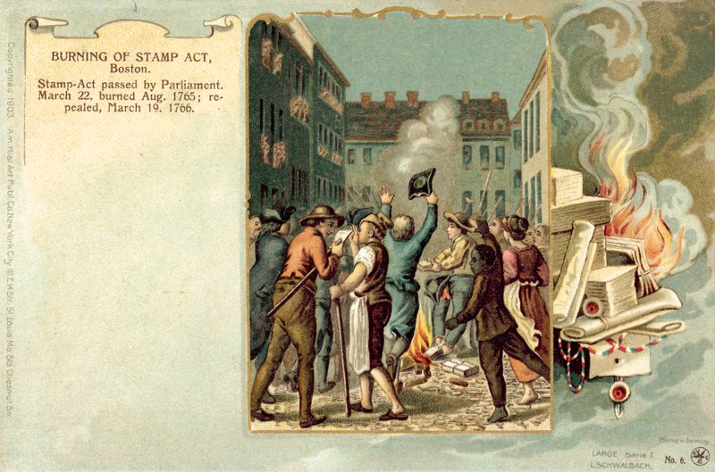 Burning of Stamp Act, Boston, augusti 1765 av American School