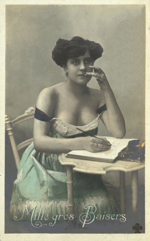 Flicka som skriver ett brev av French Photographer