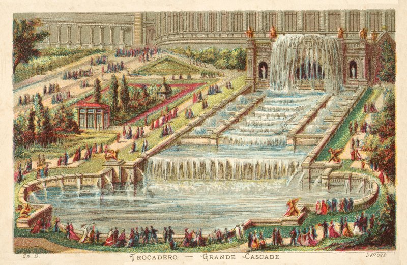 Stort vattenfall, Trocadero Palace, Paris av French School