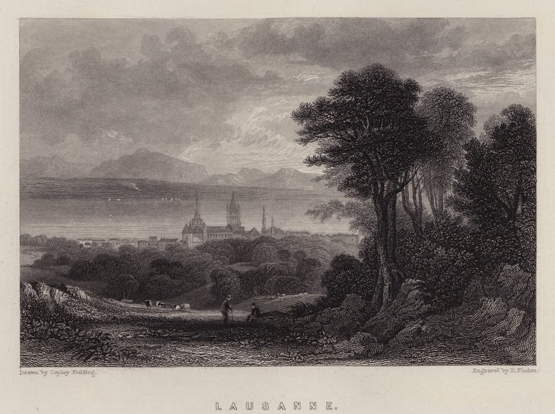 Lausanne (färg litho) av A.V. Copley (after) Fielding