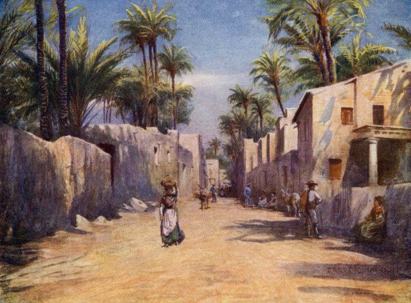 Elche, A Street (färg litho) av A. Trevor Haddon