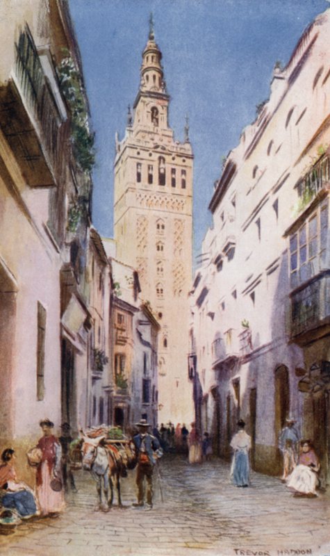 Sevilla, Giralda (färg litho) av A. Trevor Haddon