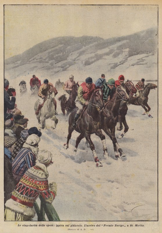Sportens egenheter, hästkapplöpning på is av Achille Beltrame