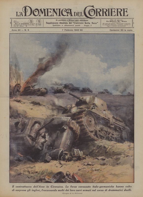 Axis motattack i Cyrenaica (färg litho) av Achille Beltrame