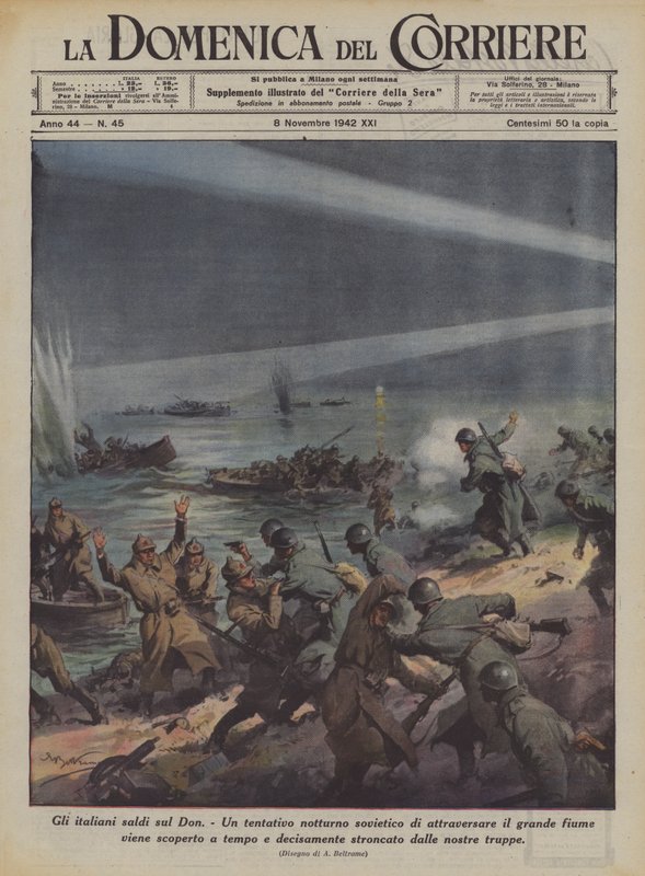 Italienarna på Don (färg litho) av Achille Beltrame