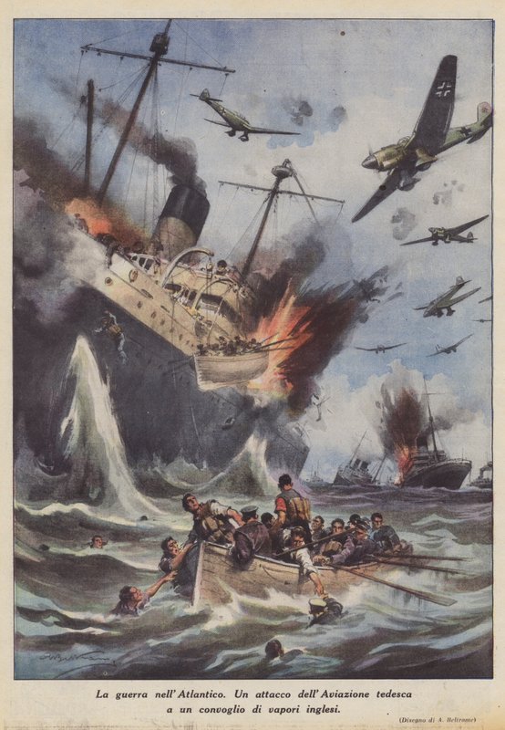Kriget i Atlanten (färg litho) av Achille Beltrame