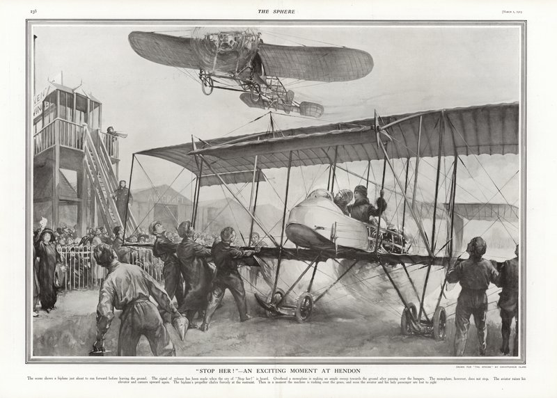 Nästan olycka på Hendon Aerodrome, 1913. av Addison Thomas Millar