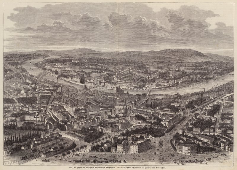 Fågelperspektiv av Basel, Schweiz (gravyr) av Adolf Eltzner