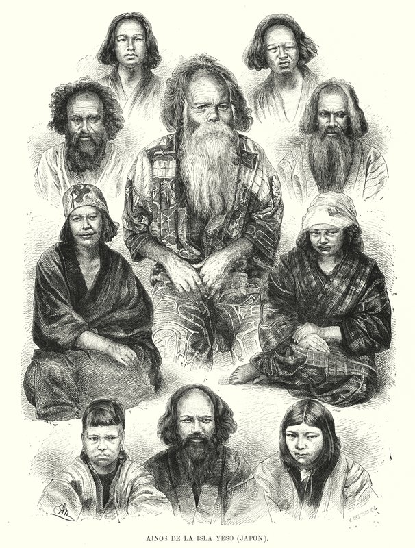 Ainu-folk i norra Japan (litho) av Adolf Neumann