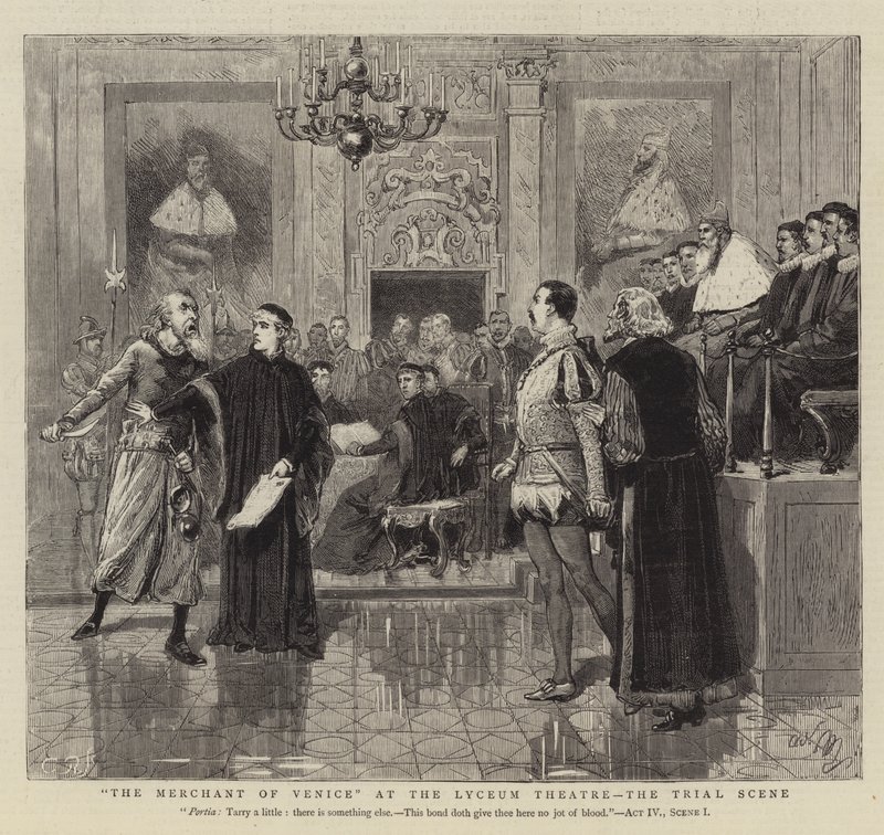 Köpmannen i Venedig på Lyceumteatern, Rättegångsscenen av Adrien Emmanuel Marie