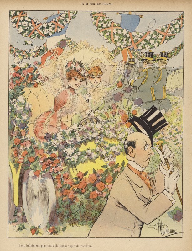 På Blomsterfestivalen (färg litho) av Albert Guillaume