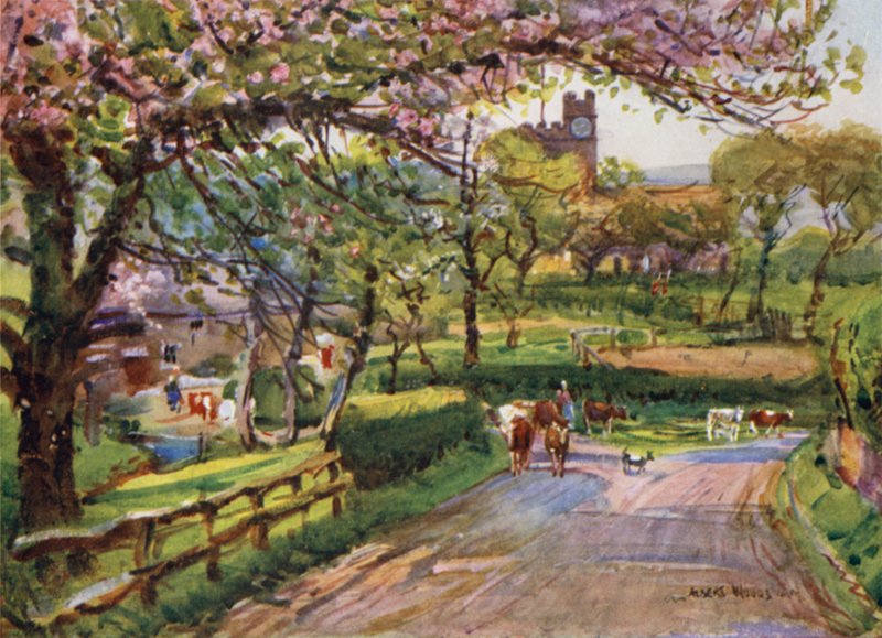 Samlesbury, i Lower Ribblesdale (färg litho) av Albert Woods