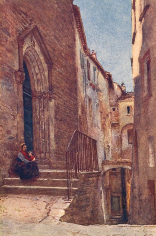 Vicolo S Agnese, Perugia (färglitografi) av Alberto Pisa