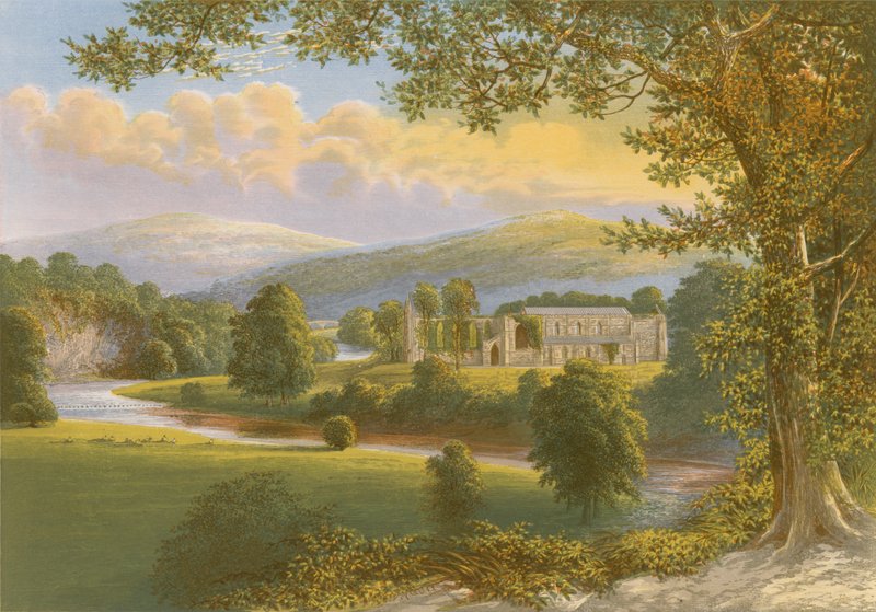 Bolton Priory (färgad gravyr) av Alexander Francis Lydon